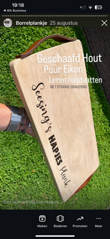 Eiken Borrelplank met leren handvatten