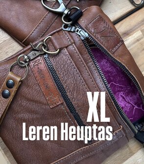 Bruine Leren Heuptas XL, inclusief riemkoord en sleutelhanger