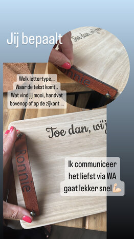 Eiken Borrelplank met leren handvatten